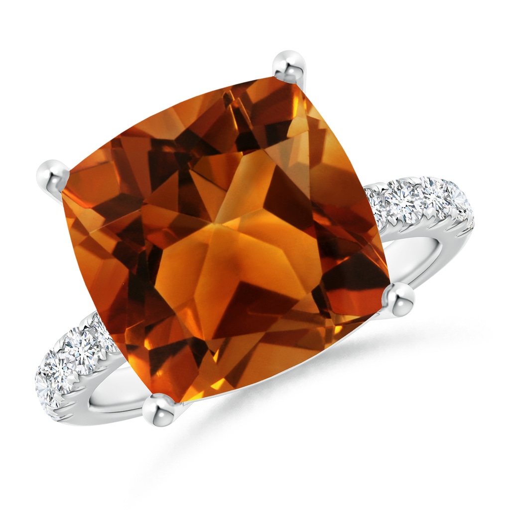 12.15x12.13x7.77mm AAAA GIA Certified Cushion Citrine Ring with U Pave-Set Diamonds in White Gold
