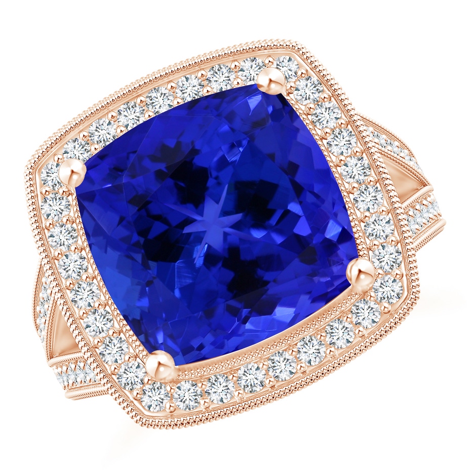 12.05x11.99x9.09mm AAAA GIA Certified Cushion Tanzanite Split Shank Halo Ring in 18K Rose Gold 