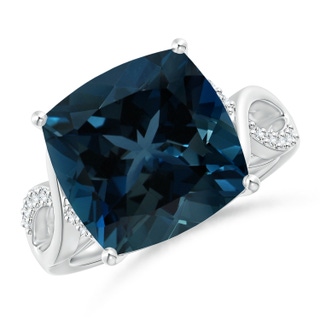 11.00x10.98x7.23mm AAAA GIA Certified Cushion London Blue Topaz Crossover Shank Ring in White Gold