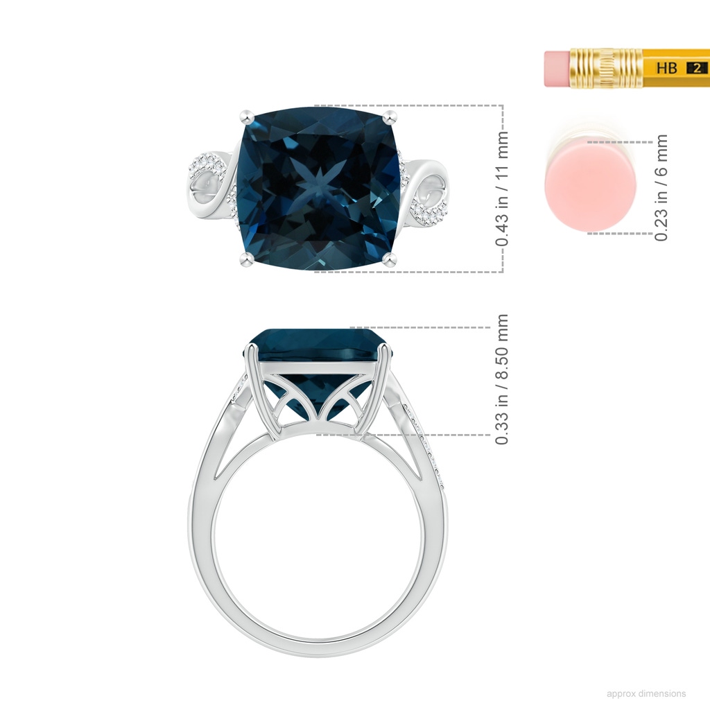 11.00x10.98x7.23mm AAAA GIA Certified Cushion London Blue Topaz Crossover Shank Ring in White Gold ruler