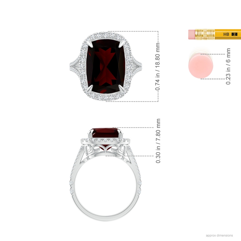 14.12x10.11x6.09mm AA GIA Certified Rectangular Cushion Garnet Ring in 18K White Gold ruler