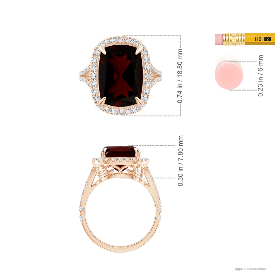 14.12x10.11x6.09mm AA GIA Certified Rectangular Cushion Garnet Ring in Rose Gold ruler