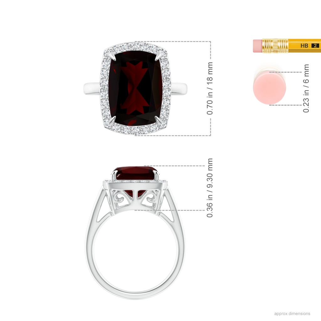 14.12x10.11x6.09mm AA GIA Certified Classic Garnet Cocktail Ring in 18K White Gold ruler