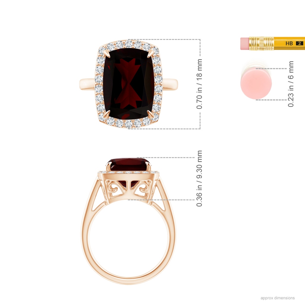 14.12x10.11x6.09mm AA GIA Certified Classic Garnet Cocktail Ring in Rose Gold ruler