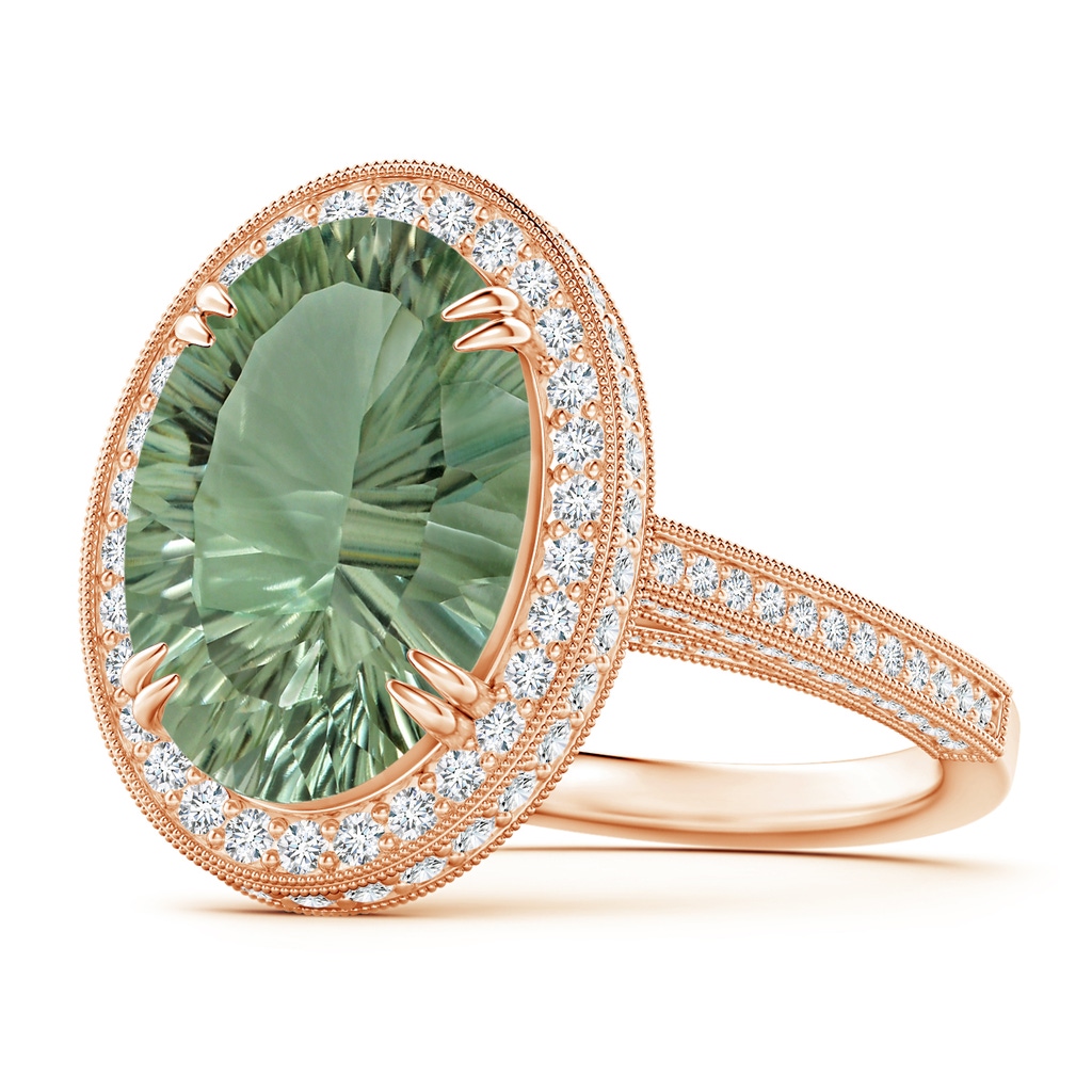 14.20x10.12x7.01mm AAAA GIA Certified Oval Green Amethyst Halo Ring with Milgrain in Rose Gold