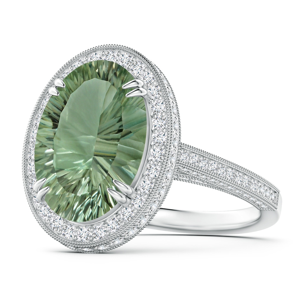 14.20x10.12x7.01mm AAAA GIA Certified Oval Green Amethyst Halo Ring with Milgrain in White Gold