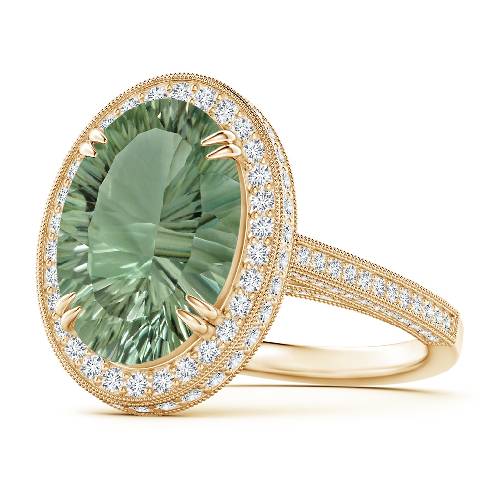 14.20x10.12x7.01mm AAAA GIA Certified Oval Green Amethyst Halo Ring with Milgrain in Yellow Gold