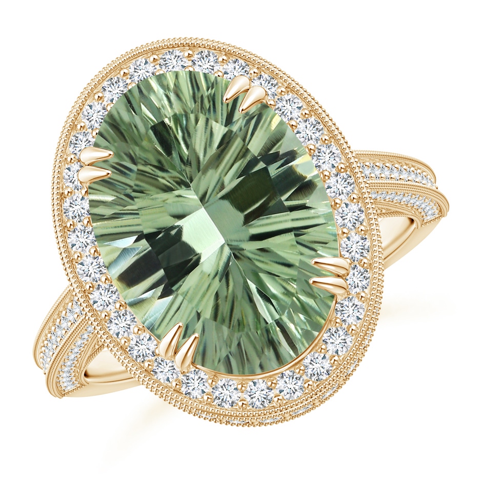 14.20x10.12x7.01mm AAAA GIA Certified Oval Green Amethyst Halo Ring with Milgrain in Yellow Gold Side 199