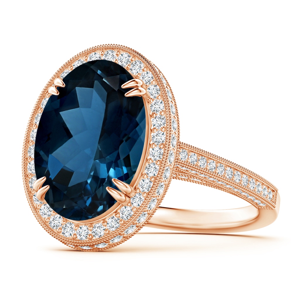 14.12x10.14x6.99mm AAAA GIA Certified Oval London Blue Topaz Halo Ring with Milgrain in Rose Gold