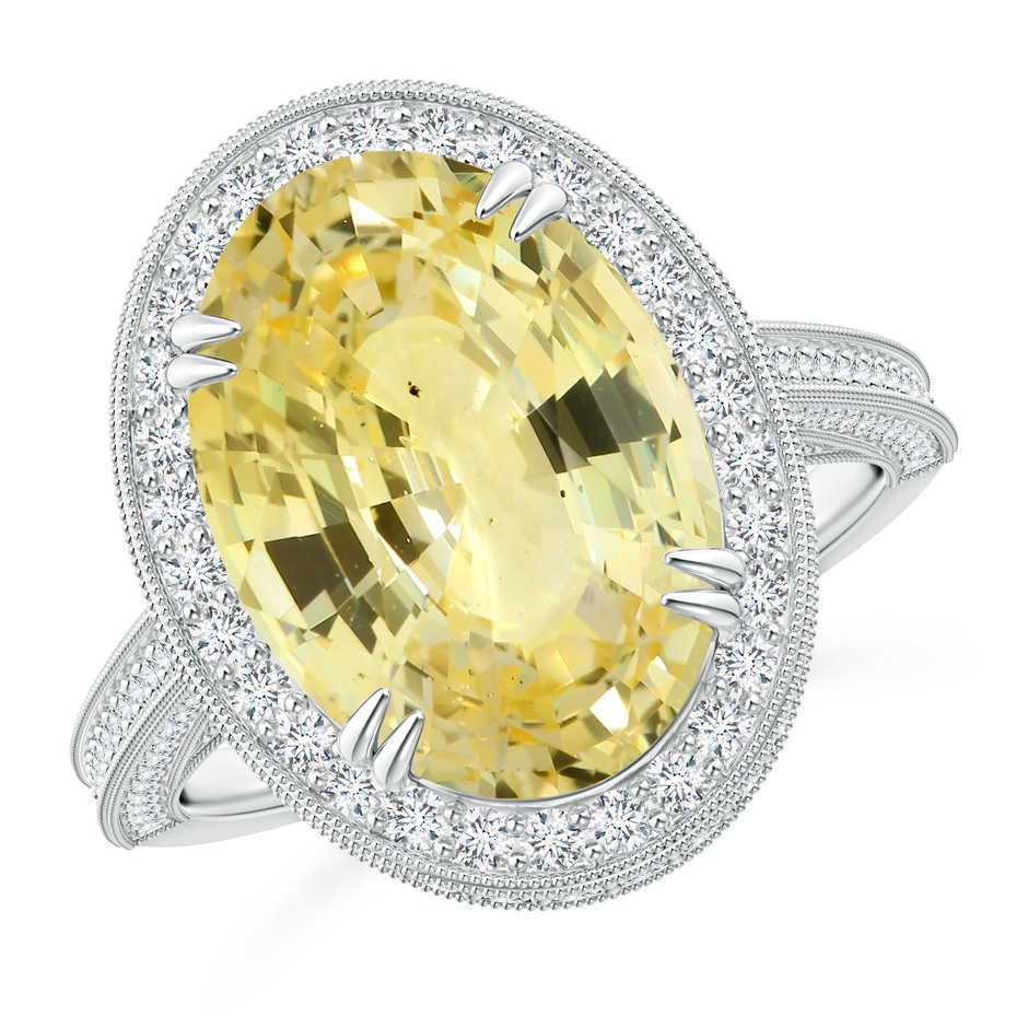 13.60x10.18x6.84mm AAA GIA Certified Oval Yellow Sapphire Halo Ring with Milgrain in 18K White Gold 