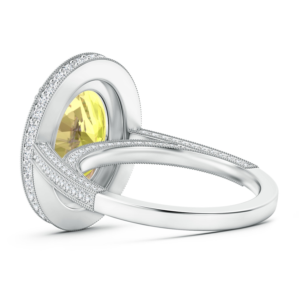 13.60x10.18x6.84mm AAA GIA Certified Oval Yellow Sapphire Halo Ring with Milgrain in 18K White Gold Side-2