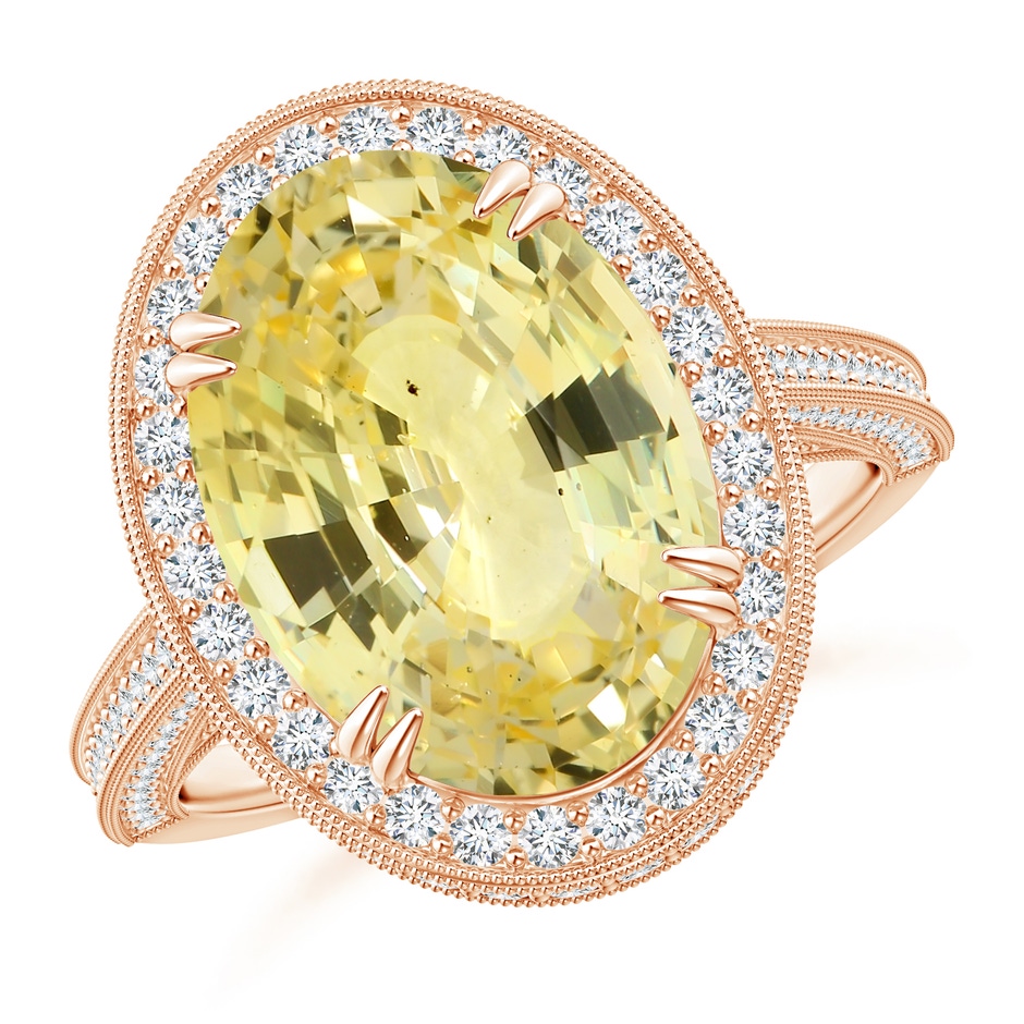 13.60x10.18x6.84mm AAA GIA Certified Oval Yellow Sapphire Halo Ring with Milgrain in Rose Gold 