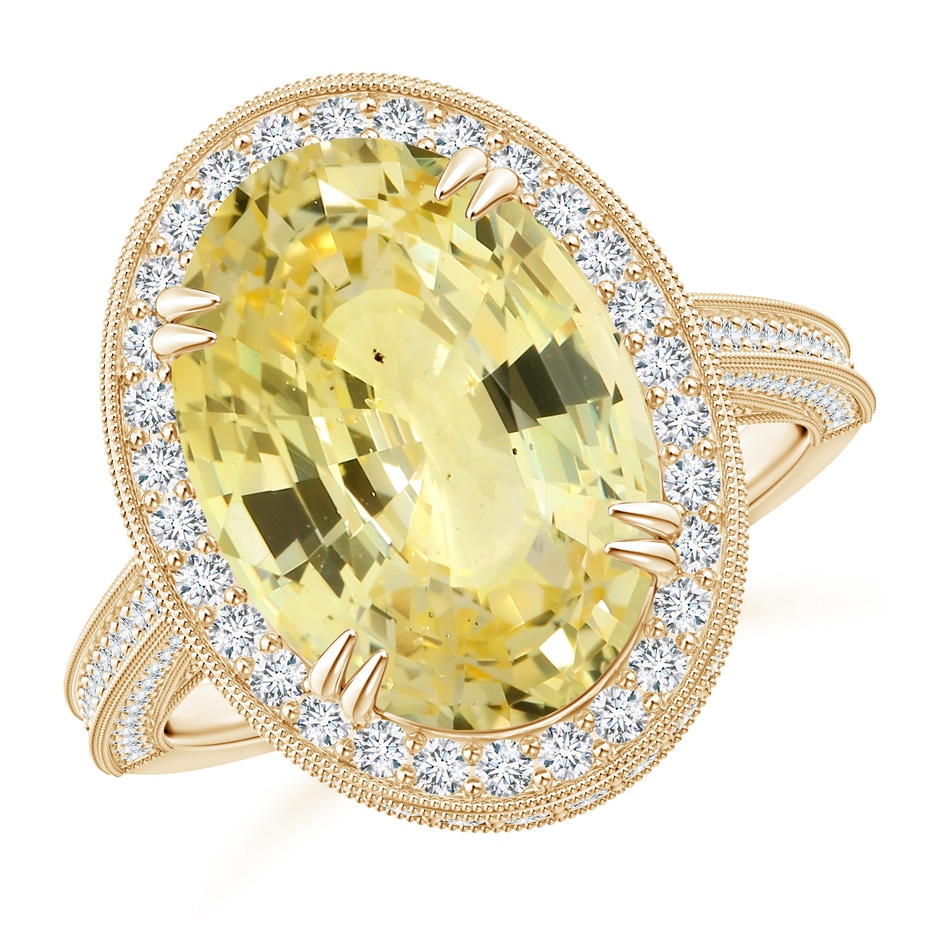 13.60x10.18x6.84mm AAA GIA Certified Oval Yellow Sapphire Halo Ring with Milgrain in Yellow Gold 