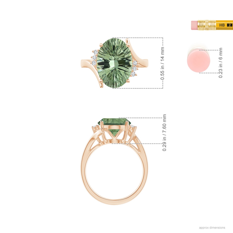 14.20x10.12x7.01mm AAAA GIA Certified Green Amethyst Bypass Ring with Diamonds in Rose Gold ruler