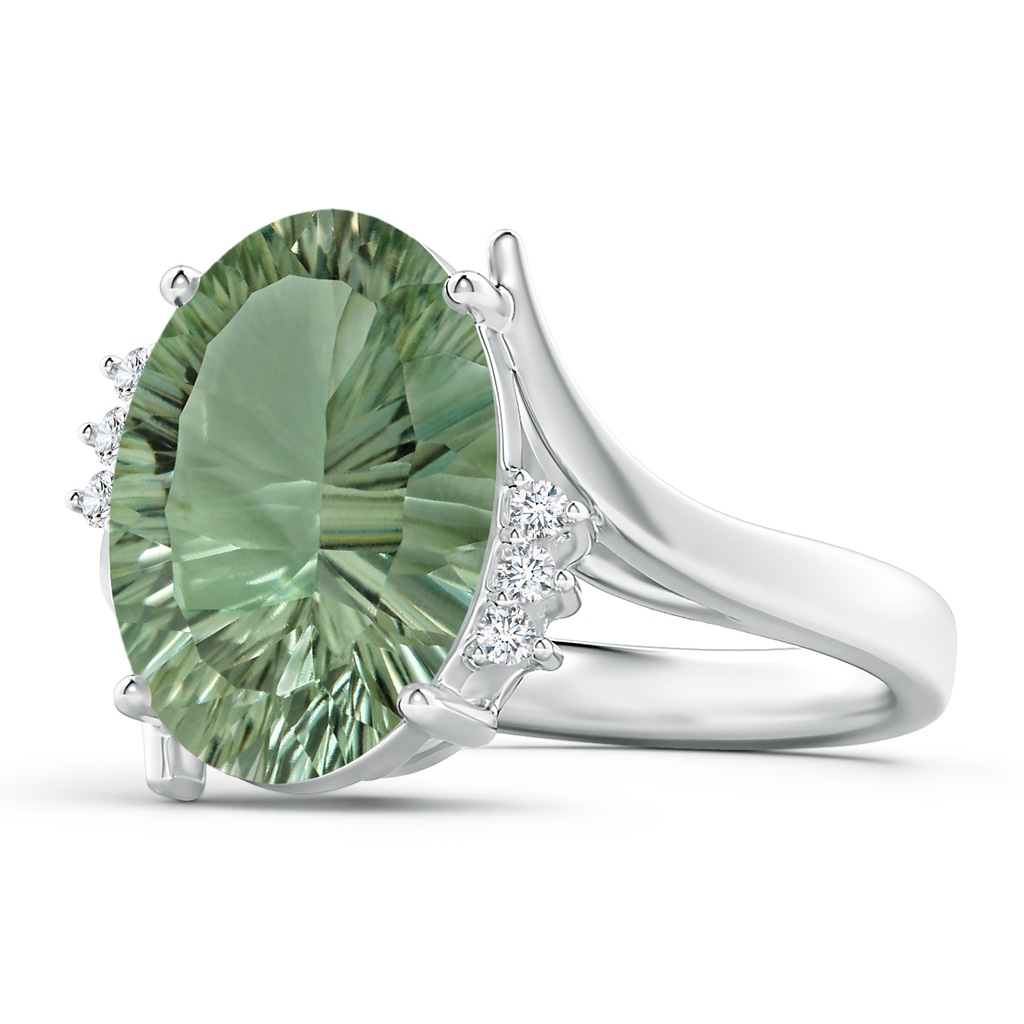 14.20x10.12x7.01mm AAAA GIA Certified Green Amethyst Bypass Ring with Diamonds in White Gold