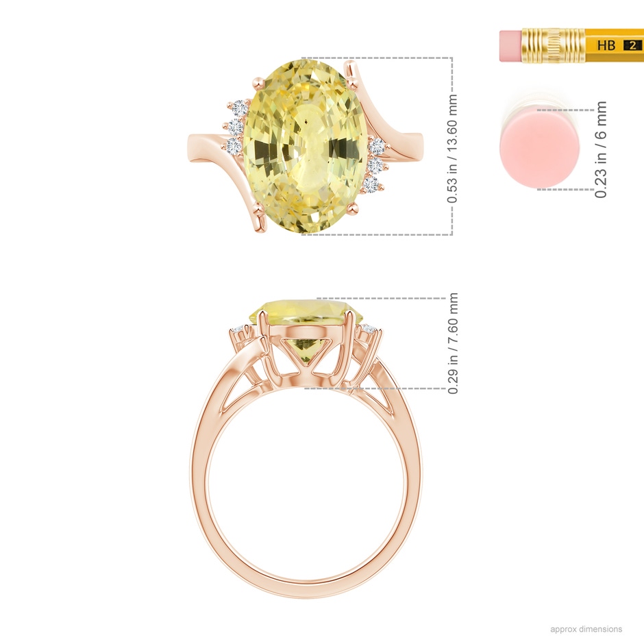 13.60x10.18x6.84mm AAA GIA Certified Yellow Sapphire Bypass Ring with Diamonds in 18K Rose Gold ruler