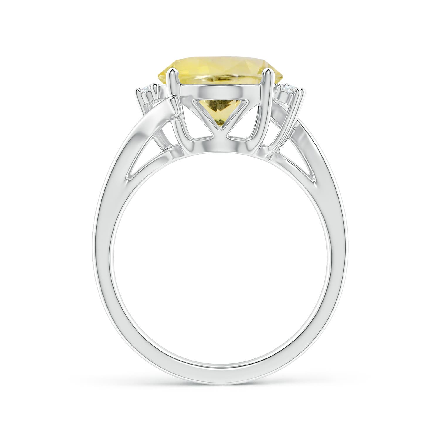 13.60x10.18x6.84mm AAA GIA Certified Yellow Sapphire Bypass Ring with Diamonds in 18CT White Gold - side 2