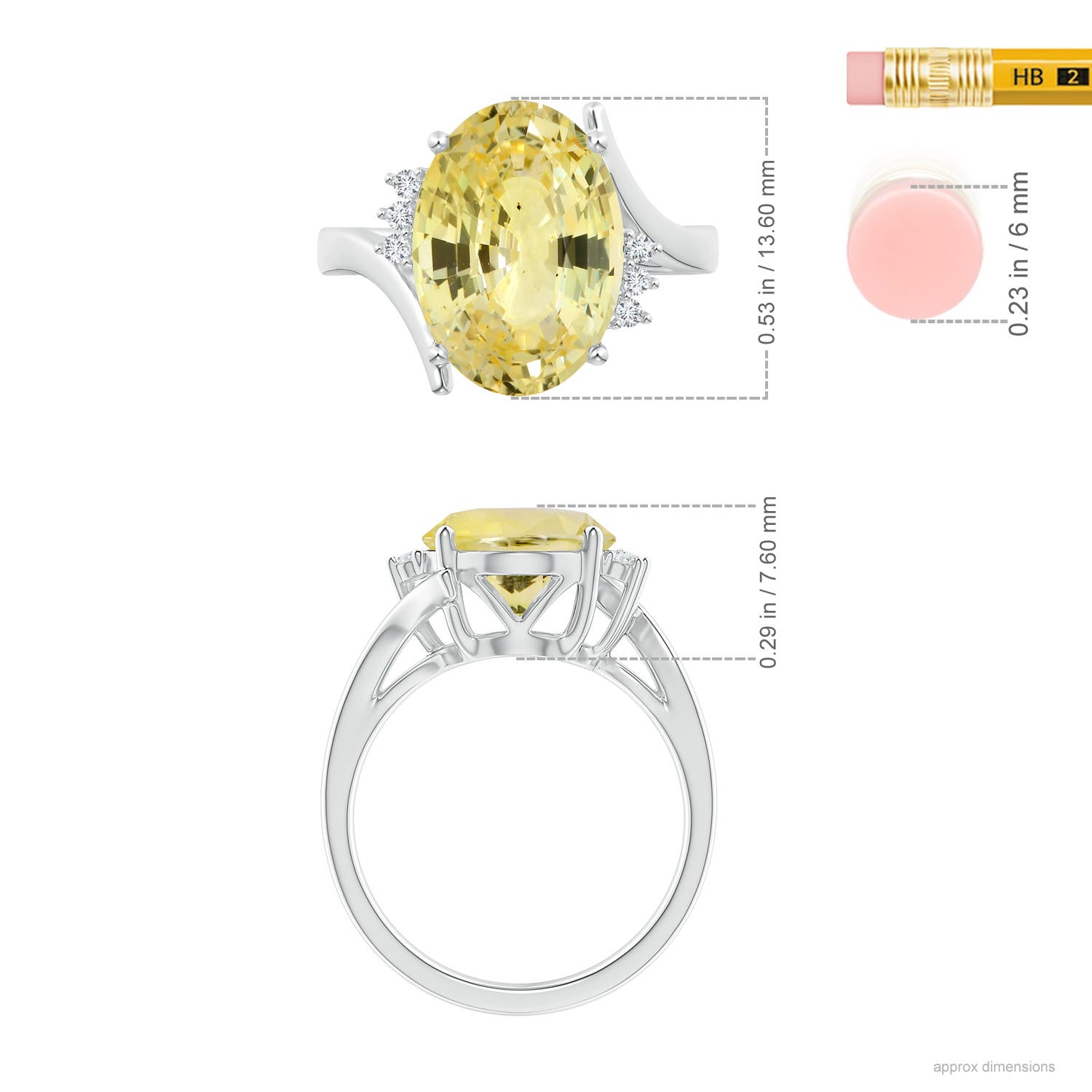 13.60x10.18x6.84mm AAA GIA Certified Yellow Sapphire Bypass Ring with Diamonds in 18CT White Gold - ruler