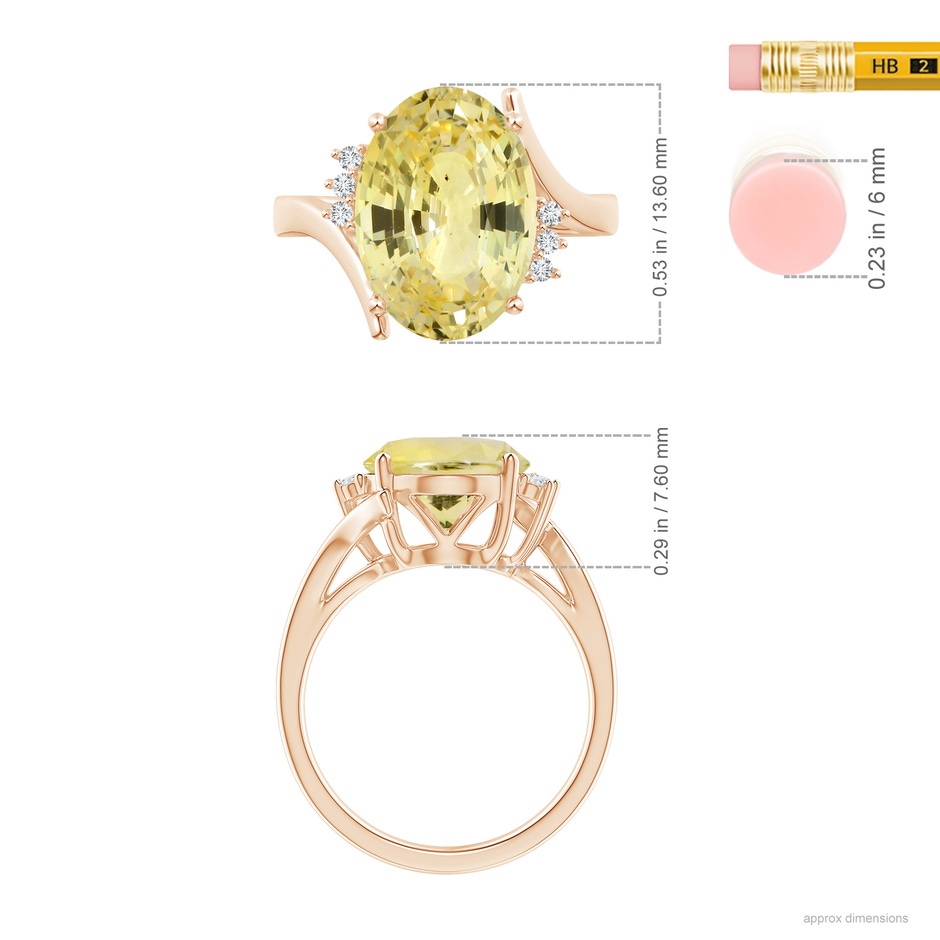 13.60x10.18x6.84mm AAA GIA Certified Yellow Sapphire Bypass Ring with Diamonds in Rose Gold ruler