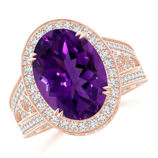 14.17x12.15x8.02mm AAAA Vintage Style GIA Certified Oval Amethyst Split Shank Ring in 18K Rose Gold