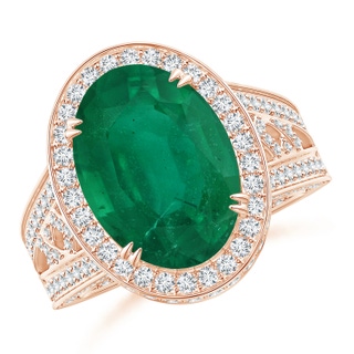 13.24x10.01x6.86mm AA GIA Certified Vintage Style Oval Emerald Split Shank Ring in 10K Rose Gold