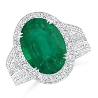 13.24x10.01x6.86mm AA GIA Certified Vintage Style Oval Emerald Split Shank Ring in 18K White Gold