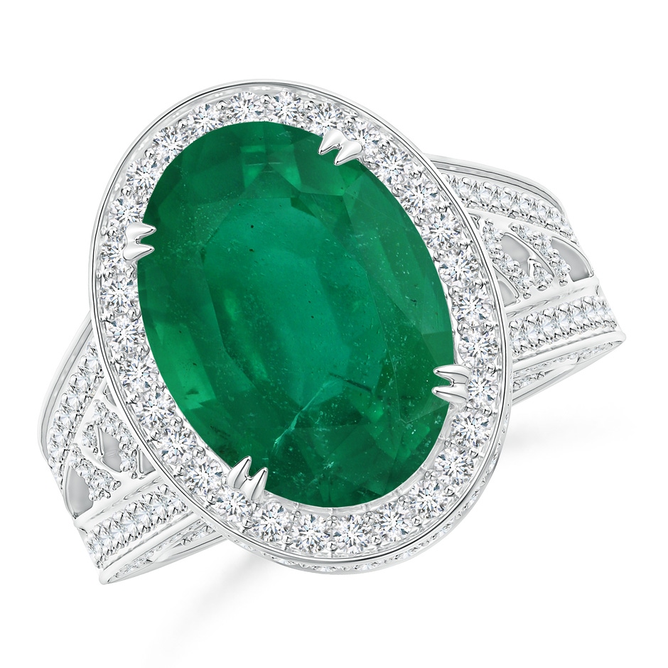 13.24x10.01x6.86mm AA GIA Certified Vintage Style Oval Emerald Split Shank Ring in 18K White Gold 