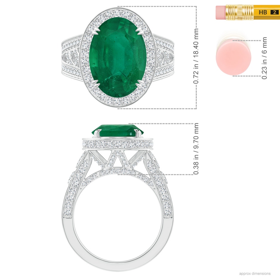 13.24x10.01x6.86mm AA GIA Certified Vintage Style Oval Emerald Split Shank Ring in 18K White Gold ruler