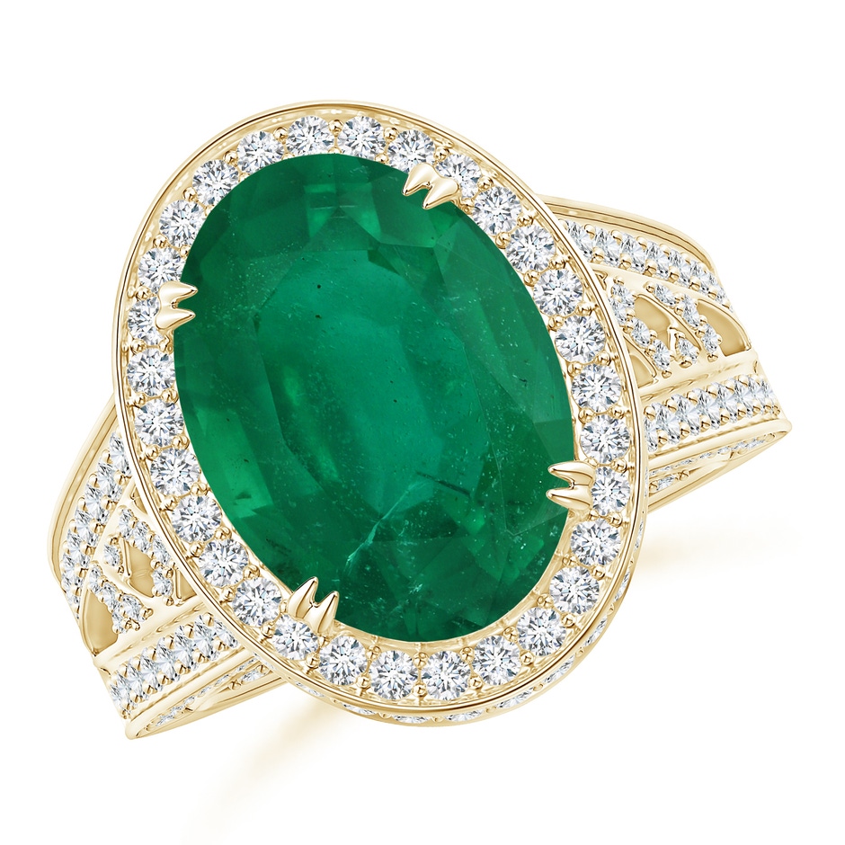13.24x10.01x6.86mm AA GIA Certified Vintage Style Oval Emerald Split Shank Ring in 18K Yellow Gold 