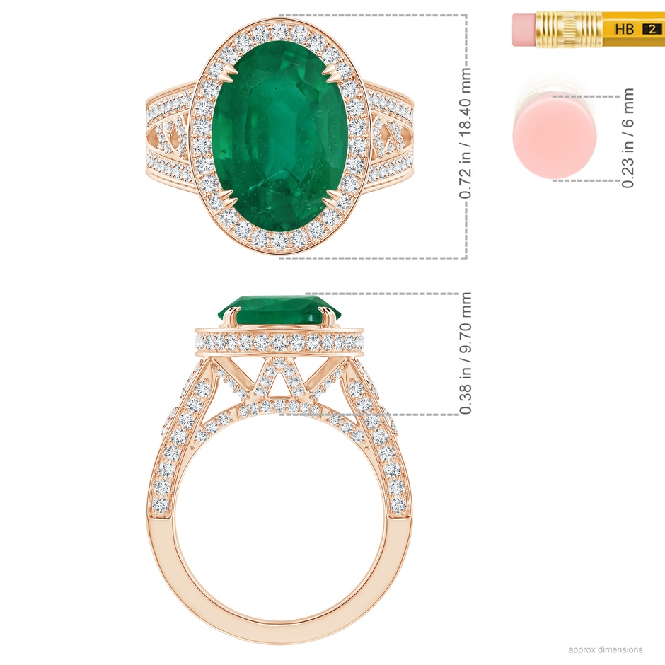 13.24x10.01x6.86mm AA GIA Certified Vintage Style Oval Emerald Split Shank Ring in Rose Gold ruler