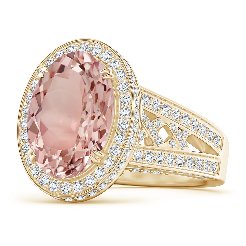 14x10mm AAAA Vintage Style Oval Morganite Split Shank Halo Ring in Yellow Gold product image