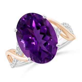 14.17x12.15x8.02mm AAAA Two Tone GIA Certified Oval Amethyst Crossover Ring in 10K White Gold 10K Rose Gold