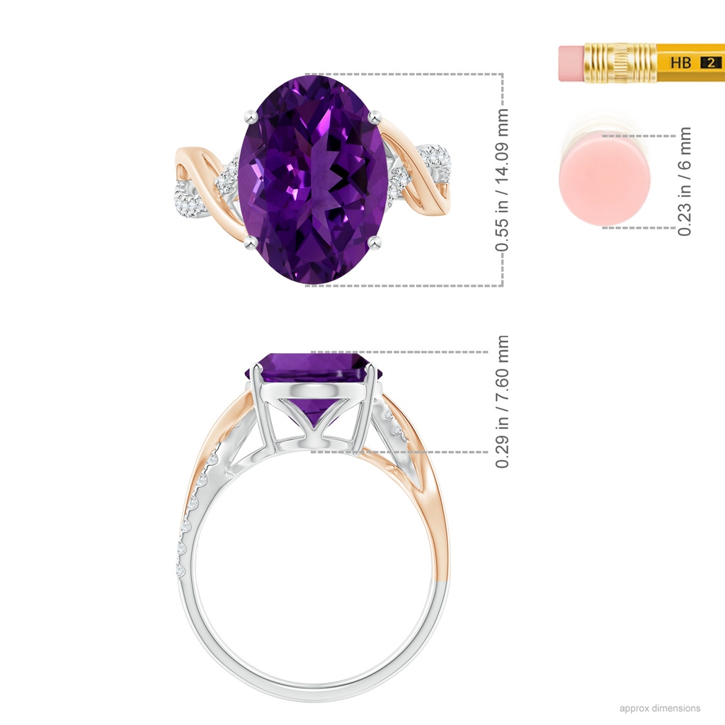 14.17x12.15x8.02mm AAAA Two Tone GIA Certified Oval Amethyst Crossover Ring in 9K White Gold 9K Rose Gold ruler
