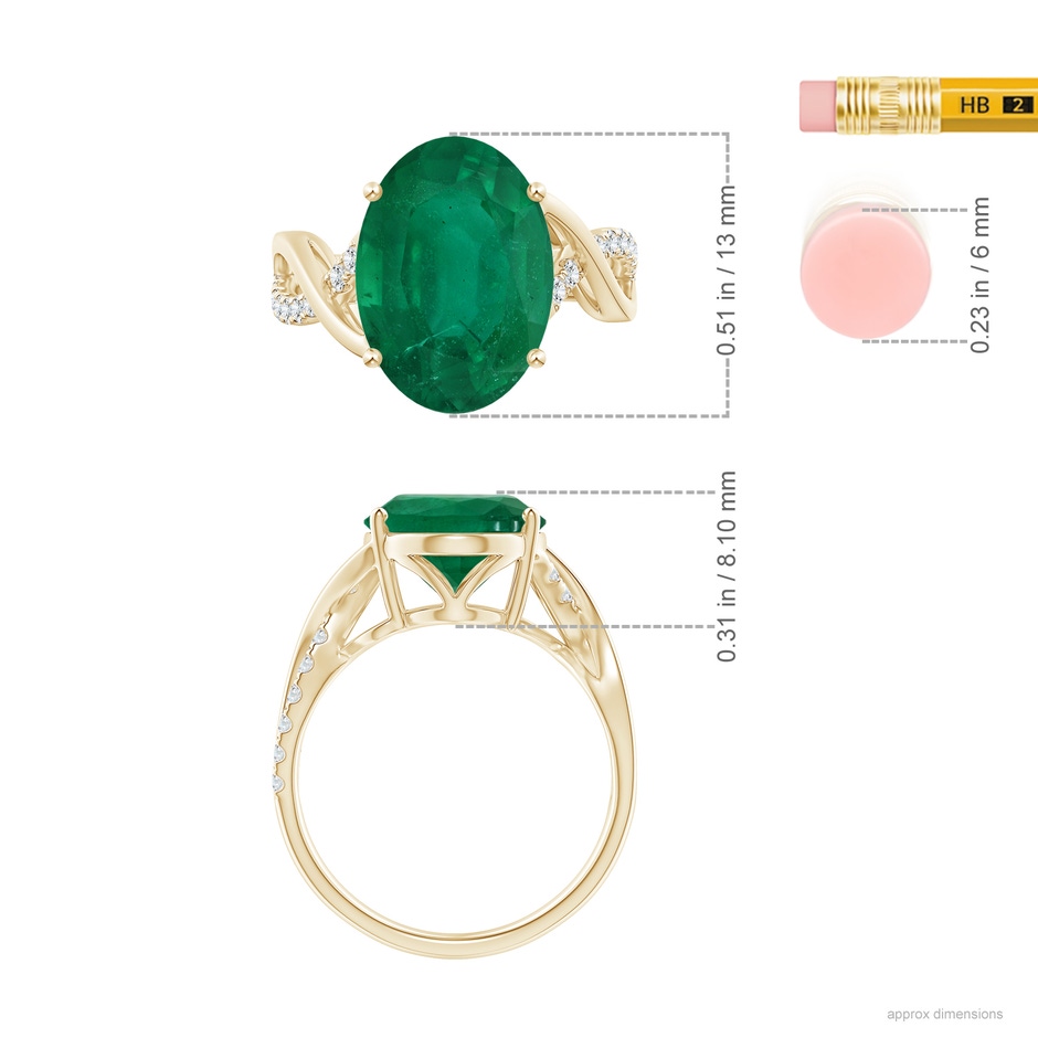 13.24x10.01x6.86mm AA GIA Certified Oval Emerald Crossover Ring in Yellow Gold ruler