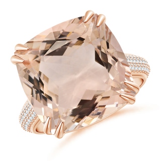 13.95x13.89x8.07mm AAA GIA Certified Cushion Morganite Ring with Pave Diamonds in 18K Rose Gold