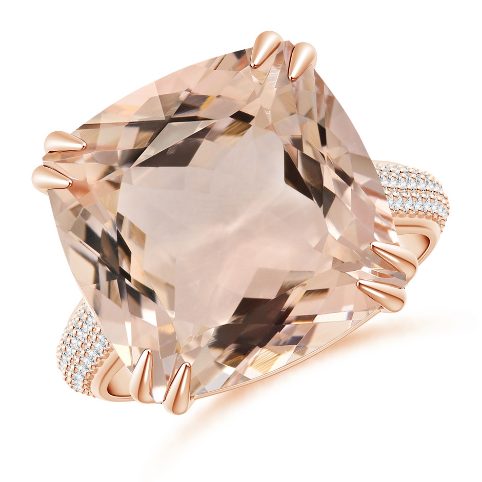 13.95x13.89x8.07mm AAA GIA Certified Cushion Morganite Ring with Pave Diamonds in 18K Rose Gold 