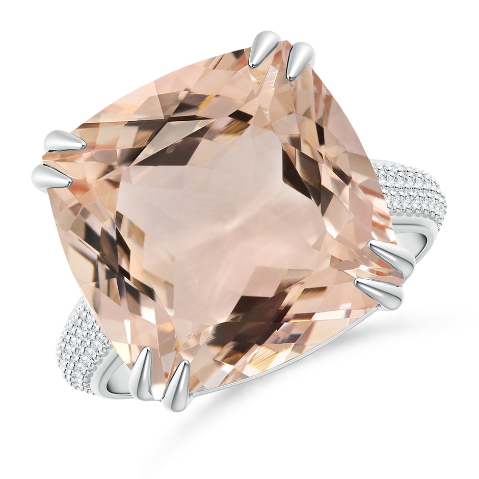 13.95x13.89x8.07mm AAA GIA Certified Cushion Morganite Ring with Pave Diamonds in 18K White Gold 