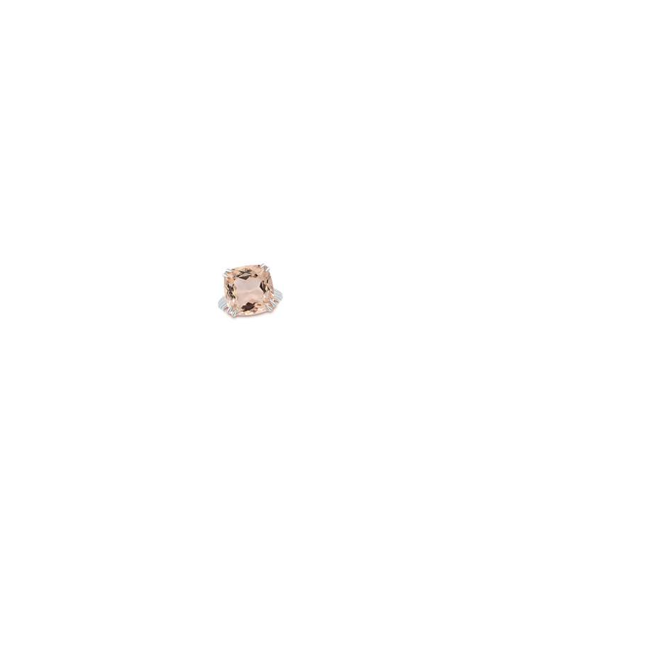 13.95x13.89x8.07mm AAA GIA Certified Cushion Morganite Ring with Pave Diamonds in 18K White Gold hand