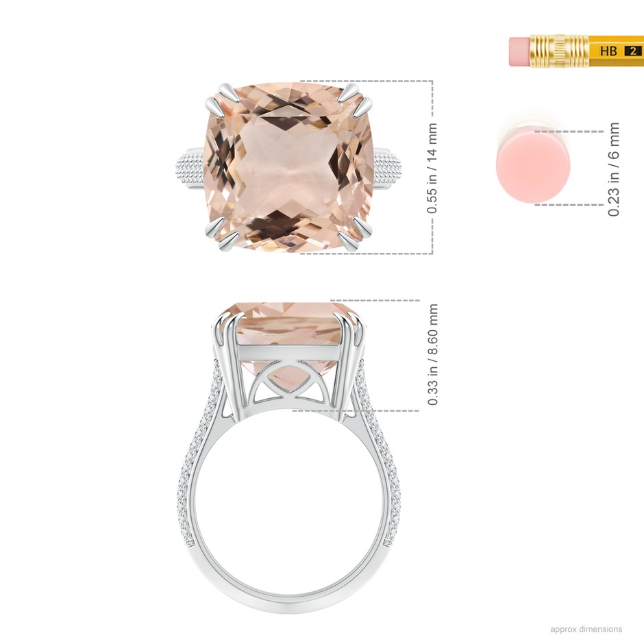 13.95x13.89x8.07mm AAA GIA Certified Cushion Morganite Ring with Pave Diamonds in 18K White Gold ruler