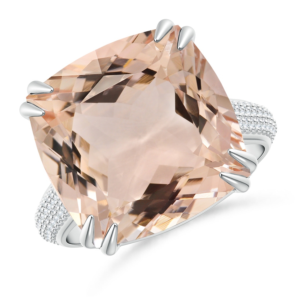 13.95x13.89x8.07mm AAA GIA Certified Cushion Morganite Ring with Pave Diamonds in White Gold