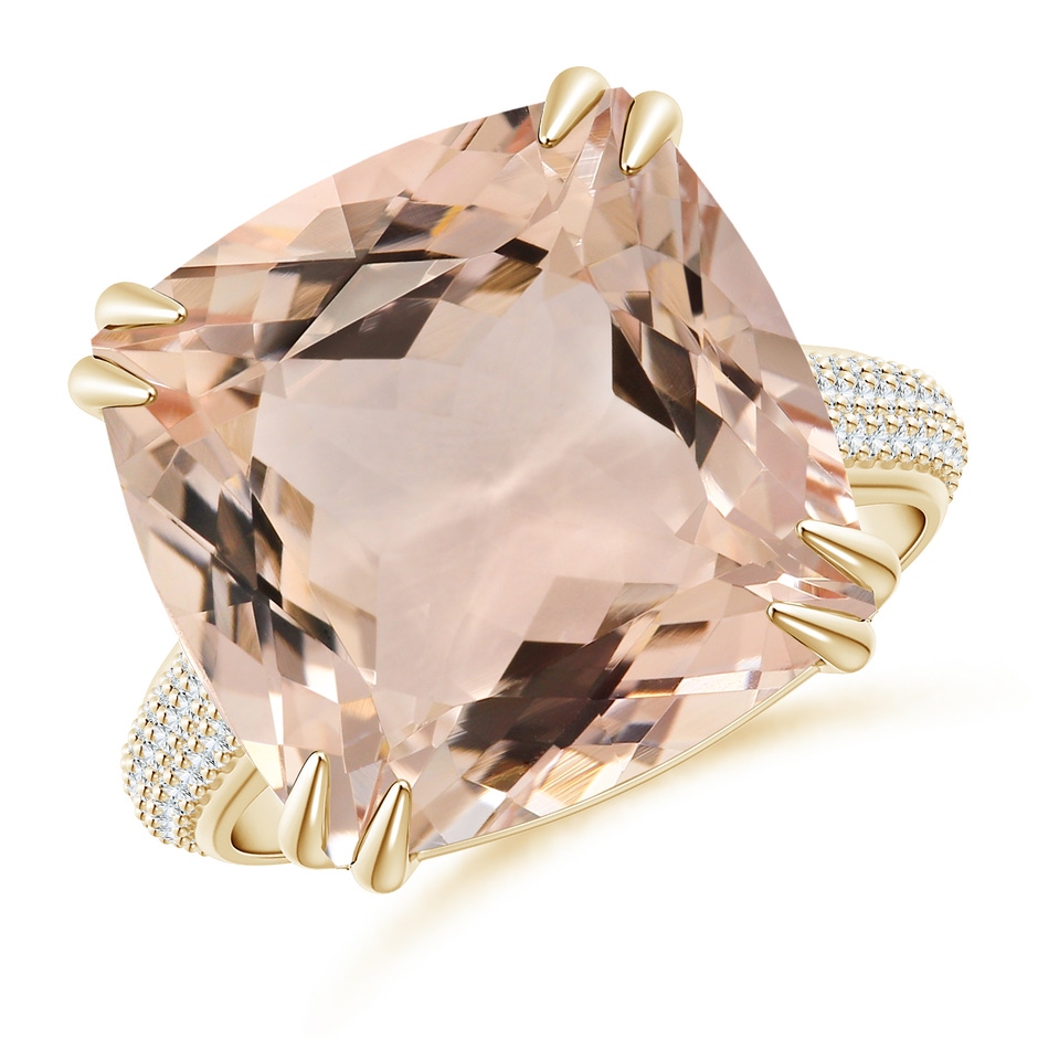 13.95x13.89x8.07mm AAA GIA Certified Cushion Morganite Ring with Pave Diamonds in Yellow Gold 