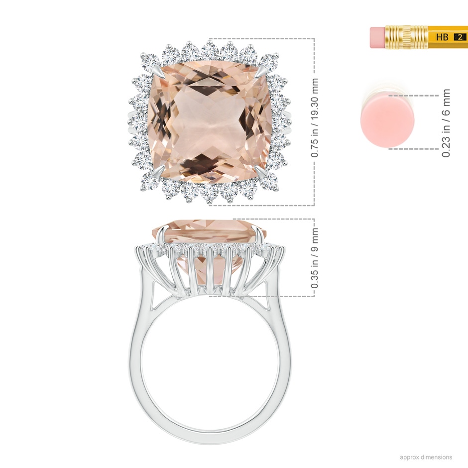 13.95x13.89x8.07mm AAA GIA Certified Morganite Cocktail Ring with Floral Halo in 18K White Gold ruler