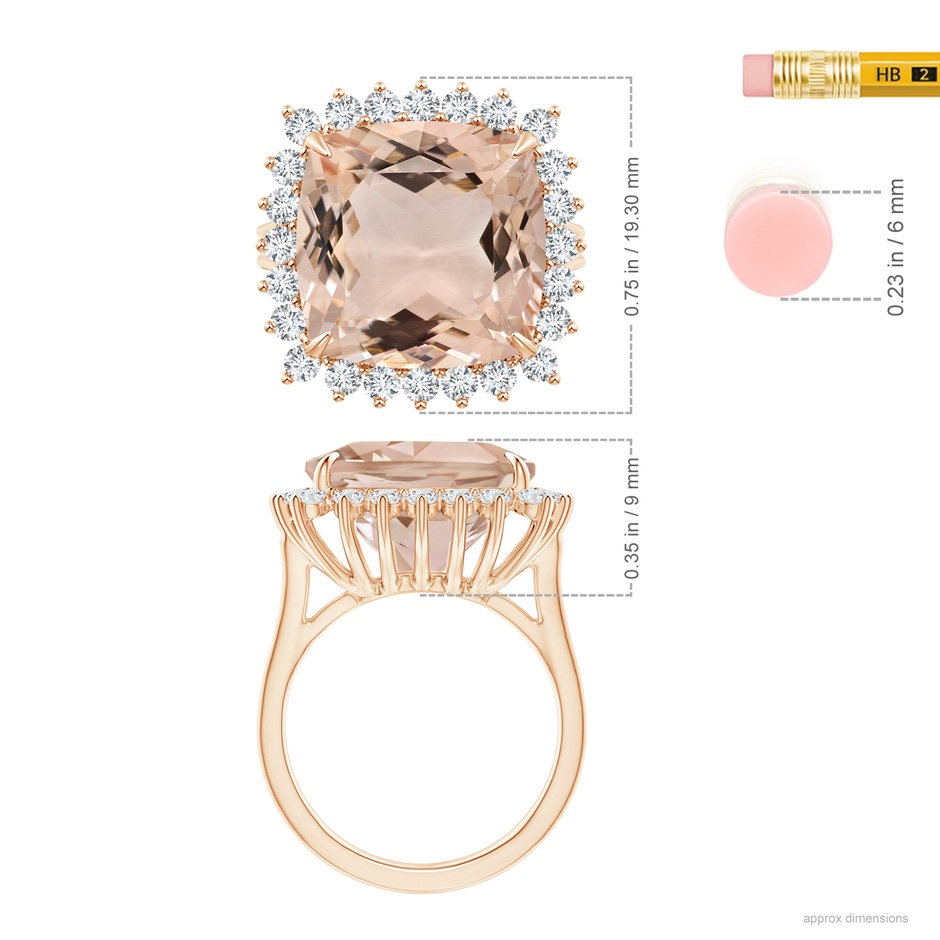 13.95x13.89x8.07mm AAA GIA Certified Morganite Cocktail Ring with Floral Halo in Rose Gold ruler