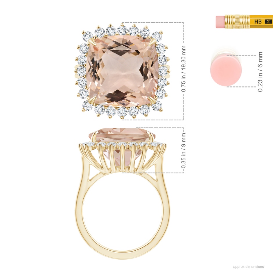 13.95x13.89x8.07mm AAA GIA Certified Morganite Cocktail Ring with Floral Halo in Yellow Gold ruler