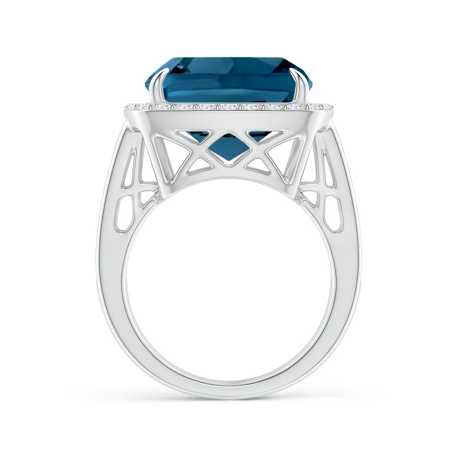 14mm AAAA Cushion London Blue Topaz Halo Ring with Geometric Motifs in White Gold product image