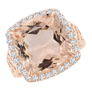 13.95x13.89x8.07mm AAA Cushion GIA Certified Morganite Halo Ring in 18K Rose Gold