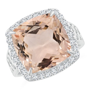 13.95x13.89x8.07mm AAA Cushion GIA Certified Morganite Halo Ring in 18K White Gold