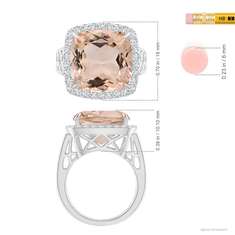 13.95x13.89x8.07mm AAA Cushion GIA Certified Morganite Halo Ring in 18K White Gold ruler