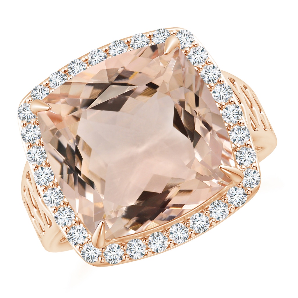 13.95x13.89x8.07mm AAA Cushion GIA Certified Morganite Halo Ring in Rose Gold