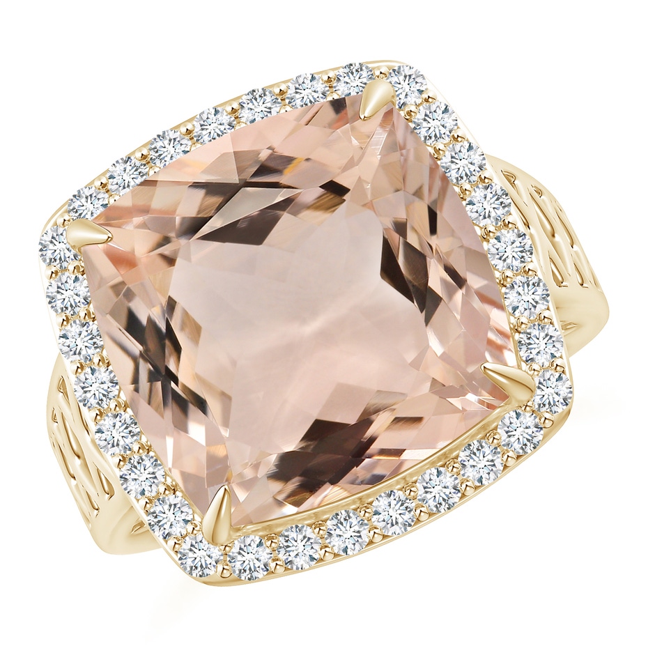 13.95x13.89x8.07mm AAA Cushion GIA Certified Morganite Halo Ring in Yellow Gold 